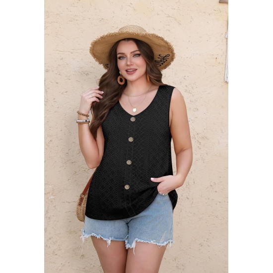 WIHOLL Womens Tank Tops Loose Casual Summer Tops Eyelet V Neck Basic Sleeveless Shirts Trendy 2026