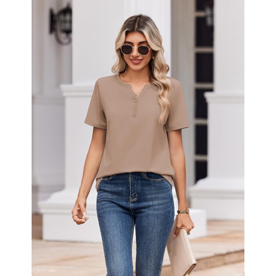 Zeagoo Womens Summer Tops V Neck Short Sleeve Shirts Dressy Casual Blouse Spring Vacation Tshirts Clothes