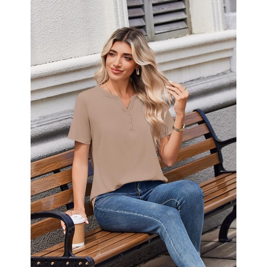 Zeagoo Womens Summer Tops V Neck Short Sleeve Shirts Dressy Casual Blouse Spring Vacation Tshirts Clothes