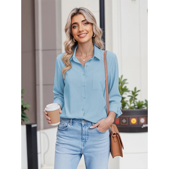 HOTOUCH Button Down Shirts for Women Long Sleeve Blouse Dressy Casual Business Work Tops with Pocket HOTOUCH Button Down Shirts for Women Long Sleeve Blouse Dressy Casual Business Work Tops with Pocket