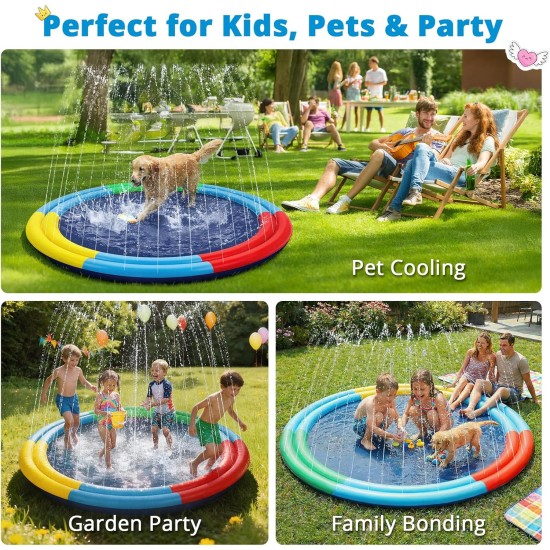 Splash Pad for Kids Toddlers, 78” Non-slip Sprinkler Splash Pad with Dual Sprayers, Large Splash Mat for Kids & Dogs, 360° Spray Outdoor Summer Water Toys for Backyard Lawn, Gifts for Boy Girl Ages 3+