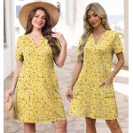 WIHOLL Summer Dresses for Women Casual V Neck Wedding Guest Dress Hawaiian Midi Dress Fashion Beach Vacation Clothes