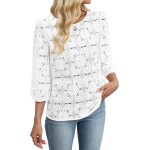 Sampeel Women Blouses Dressy Casual 3/4 Length Sleeve Tops Eyelet Lace Spring Summer Shirts Beach Vacation Clothes