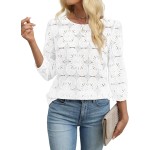 Sampeel Women Blouses Dressy Casual 3/4 Length Sleeve Tops Eyelet Lace Spring Summer Shirts Beach Vacation Clothes
